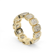 4 Carat Yellow Gold Emerald Cut Diamond Eternity Ring/Band With Bezel Setting.